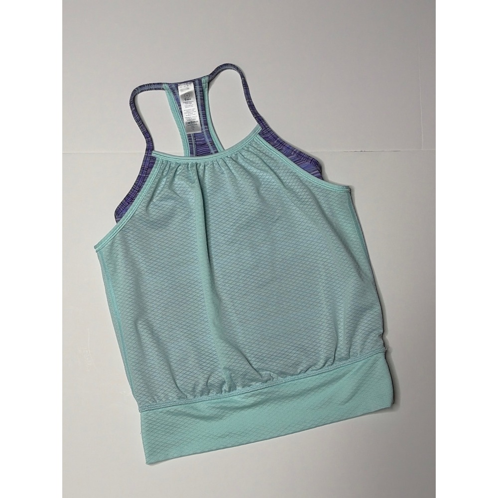 Ivivva Lululemon Girls Size 6 Aqua Blue Purple Layered Racerback Tank Top Mesh